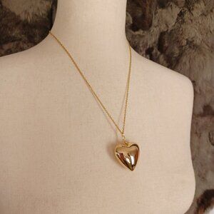 Deadstock Vintage Puffy Heart Necklace, Gold Tone